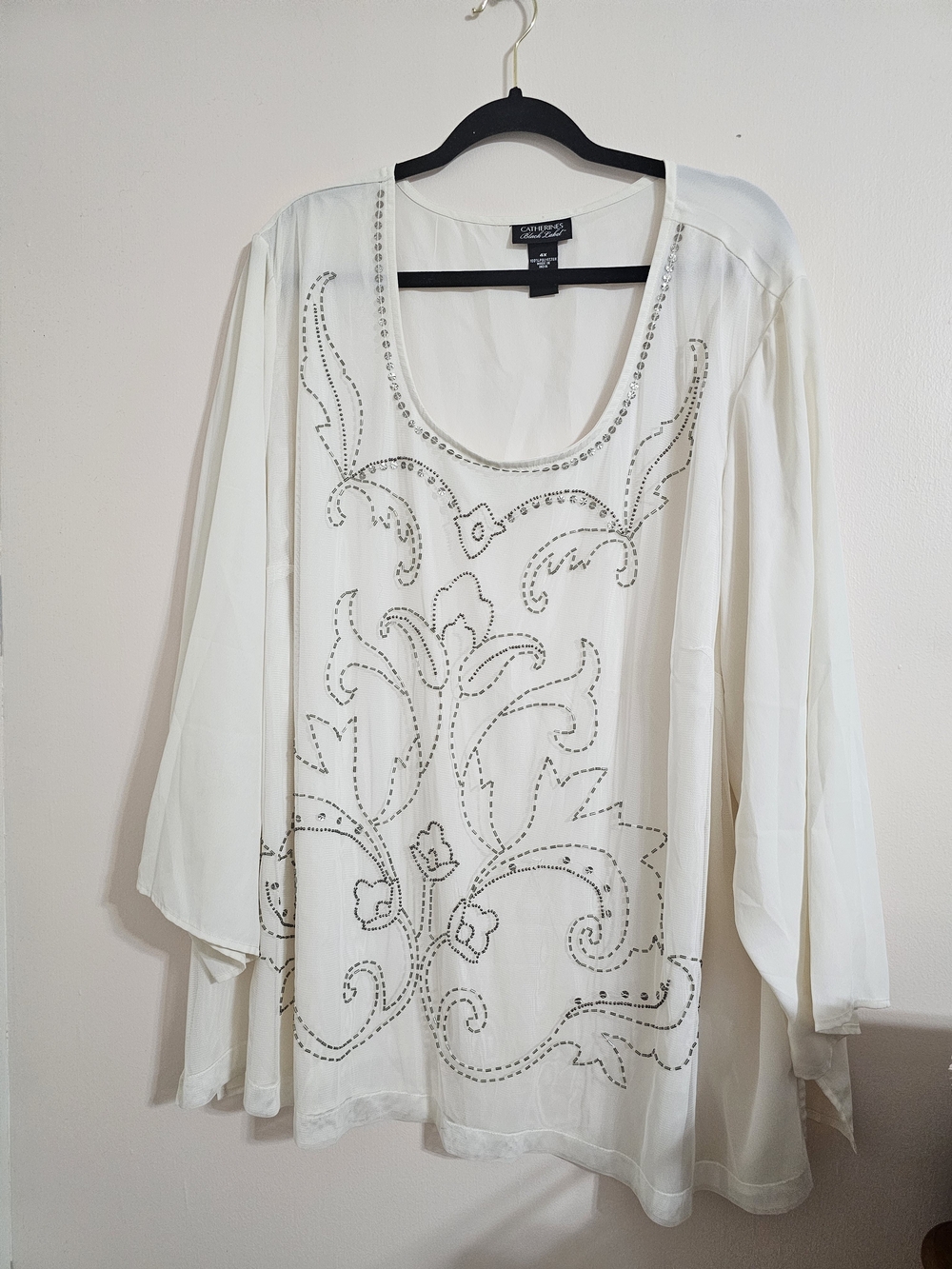 Cartherine's 4X Cream Embellished Scoop Neck Women's Top Formal